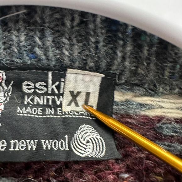 Eskimo Knitwear Mens Wool Sweater Sz XL Fair Isle Thick Cabincore Cozy Ski Lodge - Picture 5 of 9